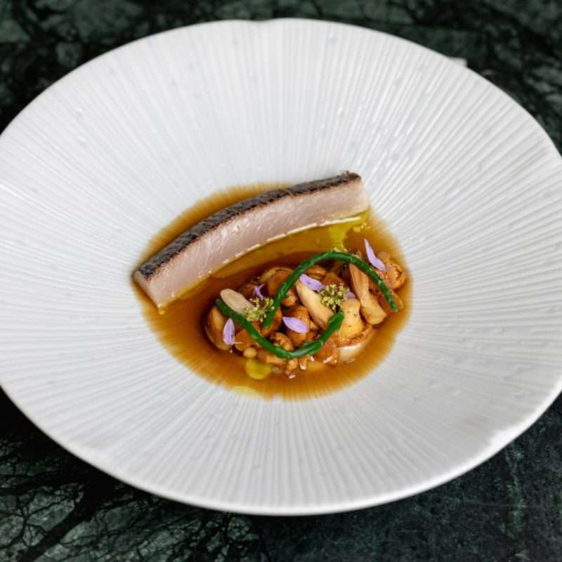 Chanterelles mushrooms served as bouillabaisse broth -Galanga Paris & Chef Thomas Danigo with All4Chefs Summer menu challenge 2025